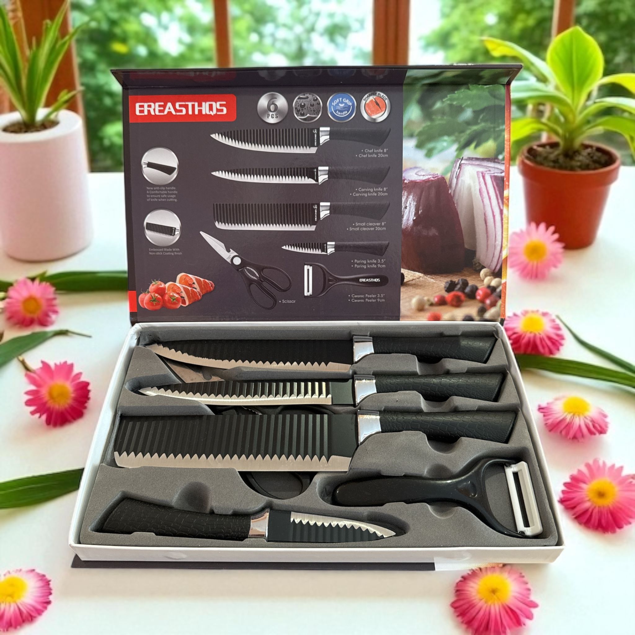 Set Cuțite Profesionale 6 Piese cu Mânere Soft Touch – Erasthqs Set Cuțite Profesionale 6 Piese cu Mânere Soft Touch – Erasthqs